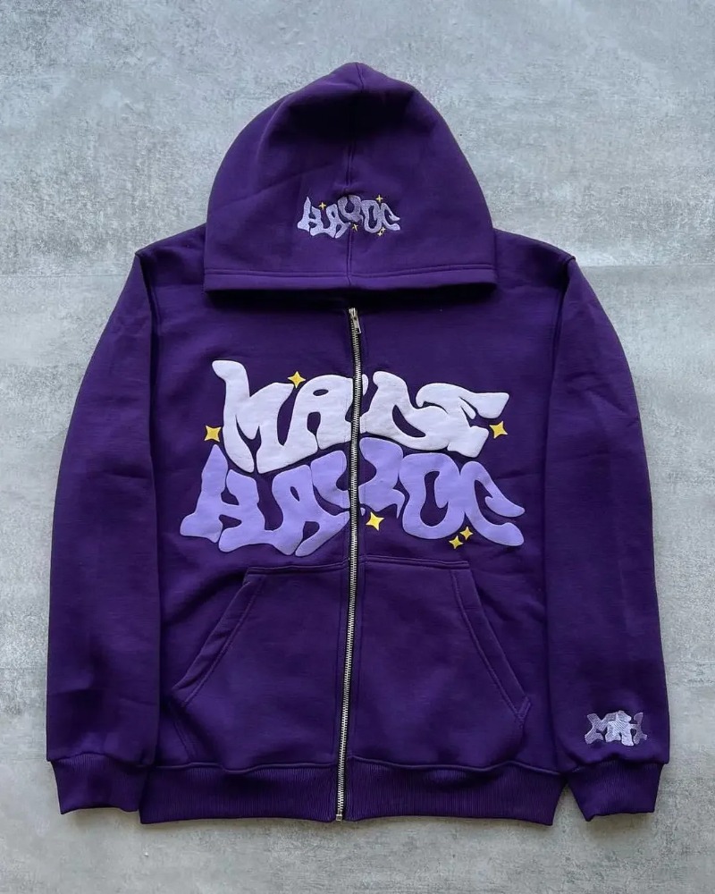 Streetwear Brand Hoodie - Hoodie Ritsleting Cetak Bintang dan Huruf