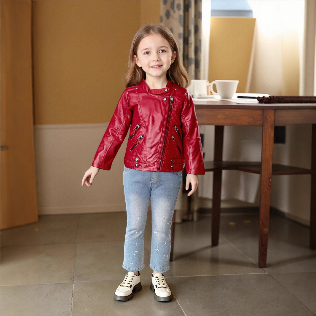 Streetwear Brand Logos - Jaket Kulit PU Anak Perempuan Usia