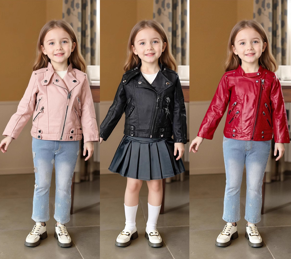 Jaket Kulit PU Anak Perempuan  - Streetwear Brand Logos ulasan dan harga