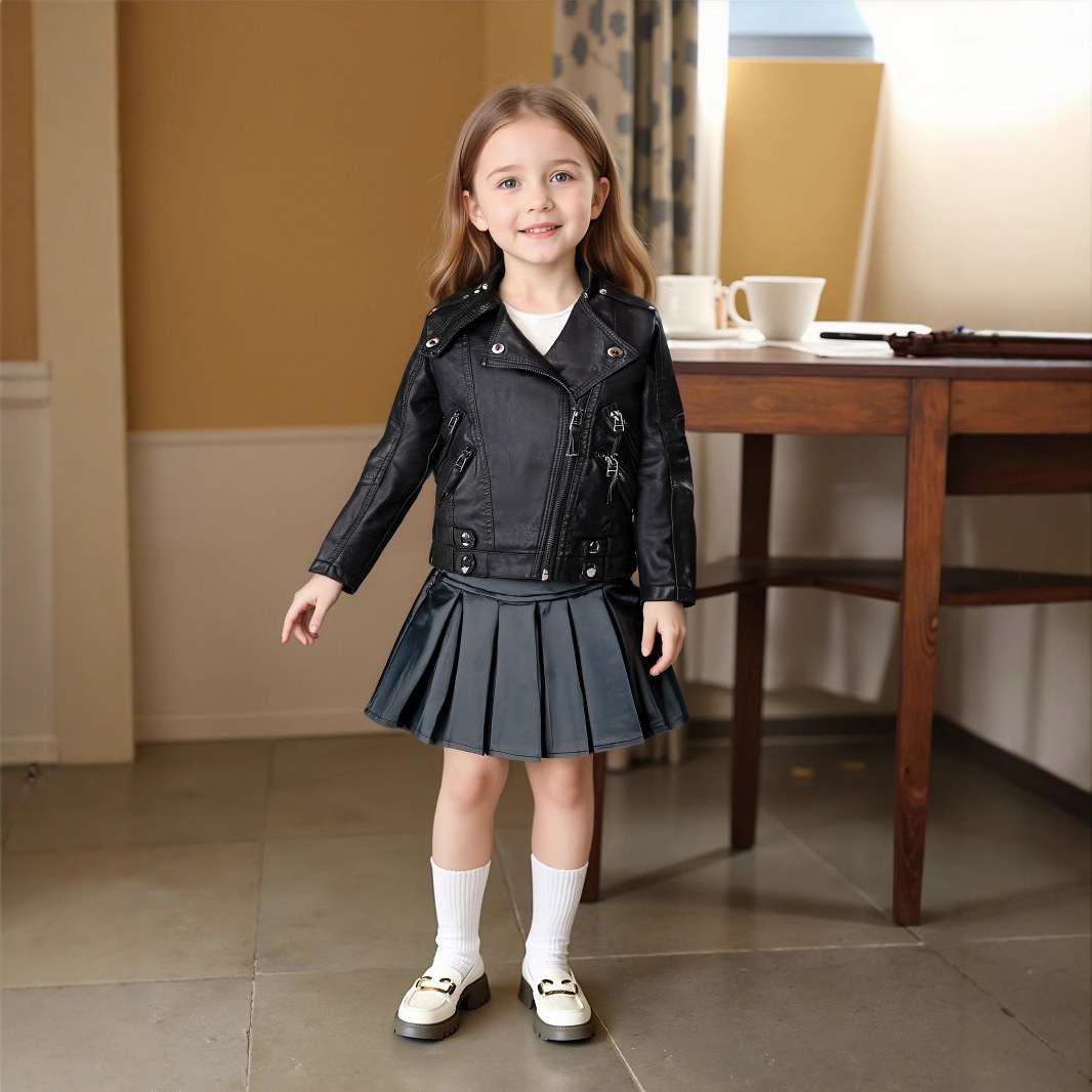 Jaket Kulit PU Anak Perempuan  - Streetwear Brand Logos ulasan dan harga