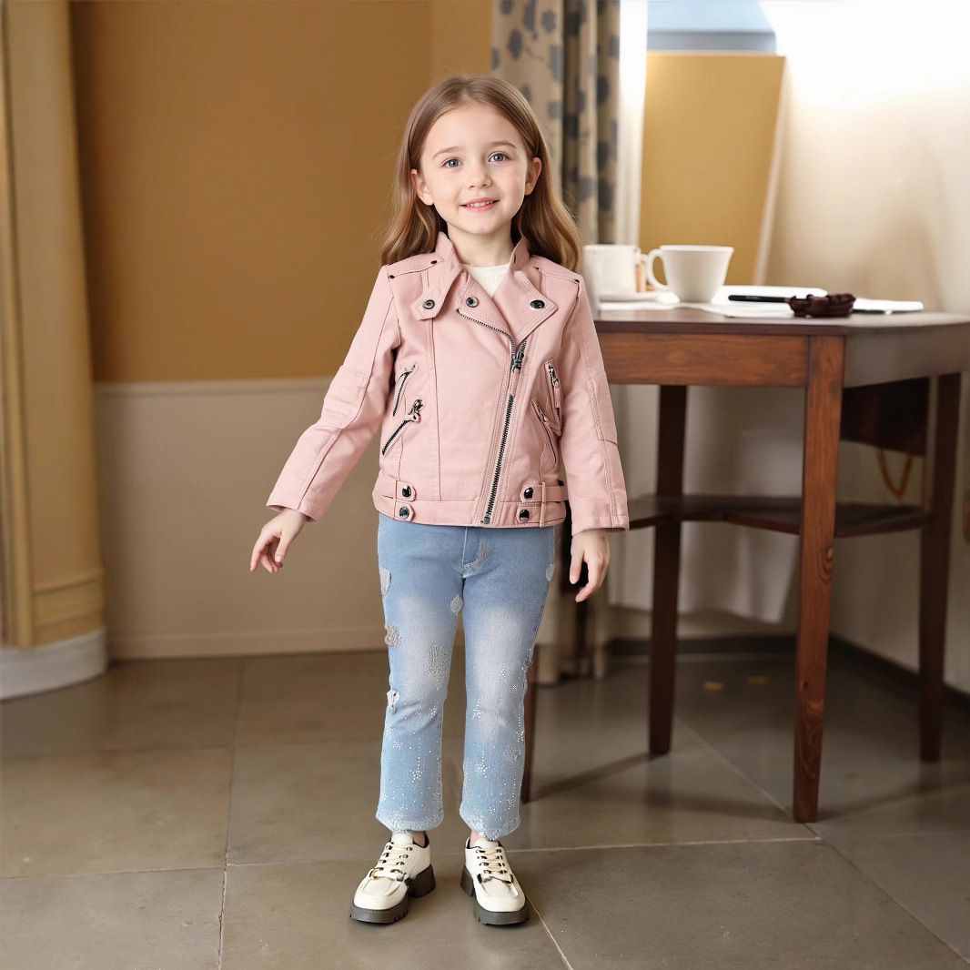 Jaket Kulit PU Anak Perempuan  - Streetwear Brand Logos ulasan dan harga
